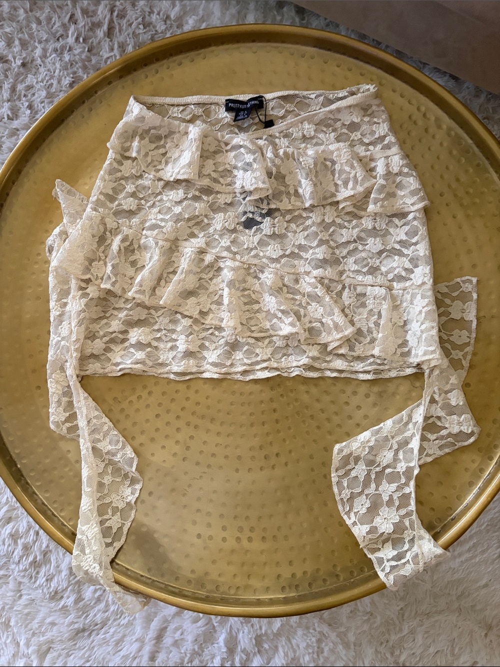 PrettyLittleThing Ivory Lace Ruffle Wrap Mini Skirt